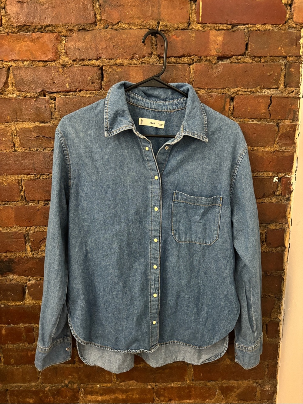 Mango Denim Button-Front Shirt - Light Blue